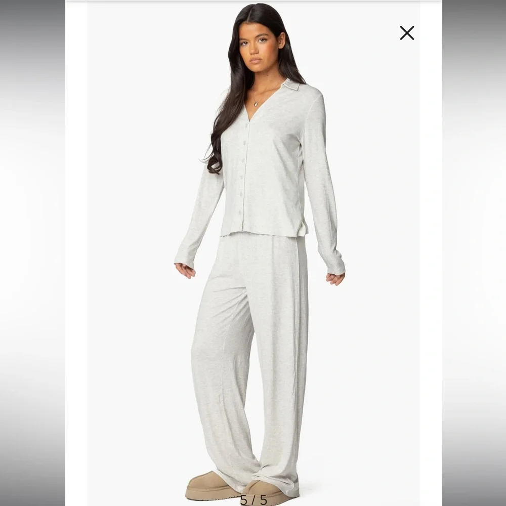 Edikted Light Heather Gray Wide Leg Pajama Pants - Picture 3 of 7